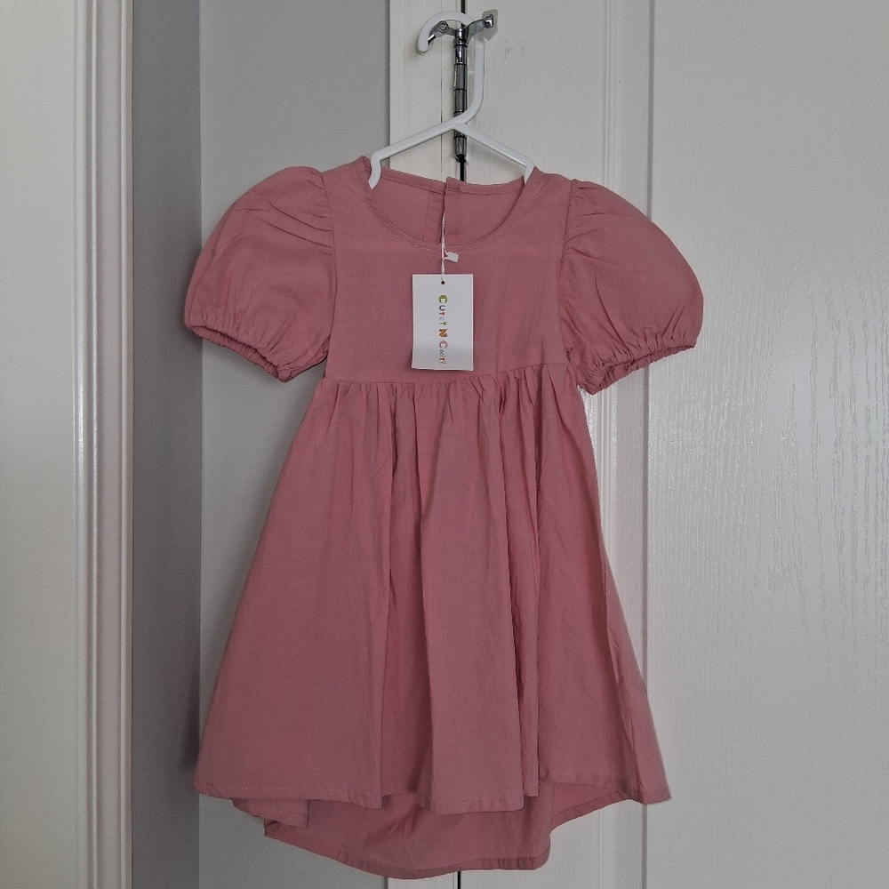 Adorable Light Pink Puff Sleeve Kids Dress